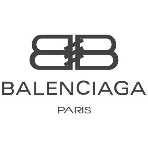 Balenciaga Paris logo featuring mirrored “B” monogram above clean sans-serif text, representing bold luxury fashion cared for by Sudsies Dry Cleaners.