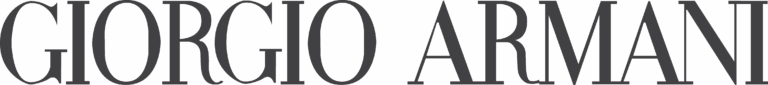 Giorgio Armani logo in tall, elegant serif font, representing refined Italian fashion serviced by Sudsies Dry Cleaners.