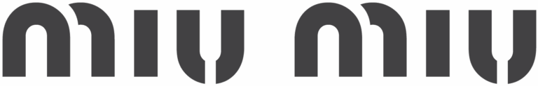 Miu Miu logo in bold, modern geometric typeface with rounded edges, reflecting playful high fashion garments serviced by Sudsies Dry Cleaners.