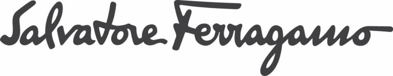 Salvatore Ferragamo logo in elegant cursive script, representing luxury Italian fashion serviced by Sudsies Dry Cleaners.