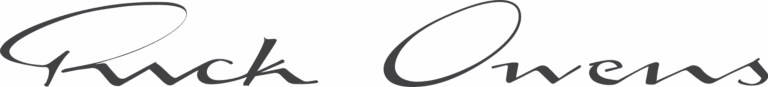 Rick Owens logo in edgy, stylized cursive script, representing avant-garde fashion serviced by Sudsies Dry Cleaners.