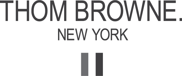 Thom Browne. New York logo with minimalist typography and a vertical red, white, and navy stripe, symbolizing precision fashion cared for by Sudsies Dry Cleaners.