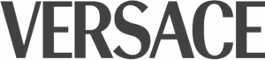 Versace logo in bold, elegant sans-serif font, symbolizing high fashion garments serviced by Sudsies Dry Cleaners.